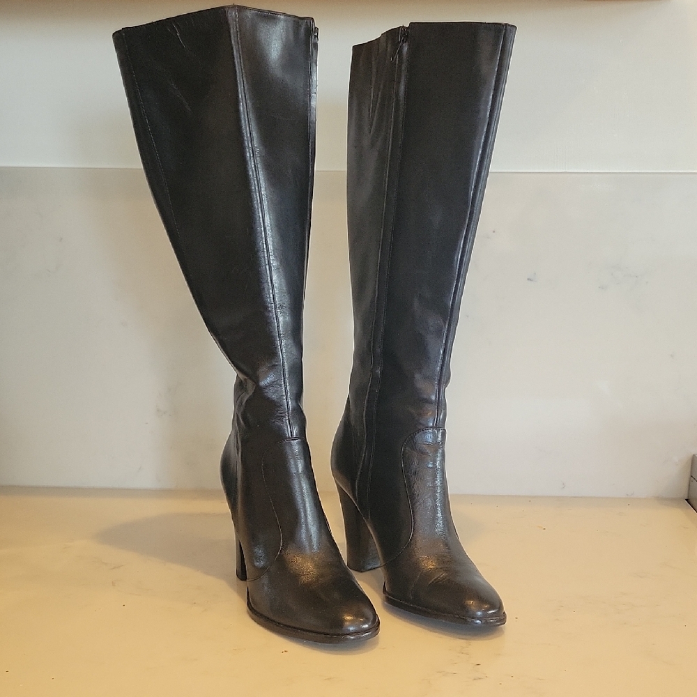 Ralph Lauren Black Knee-High Leather Boots